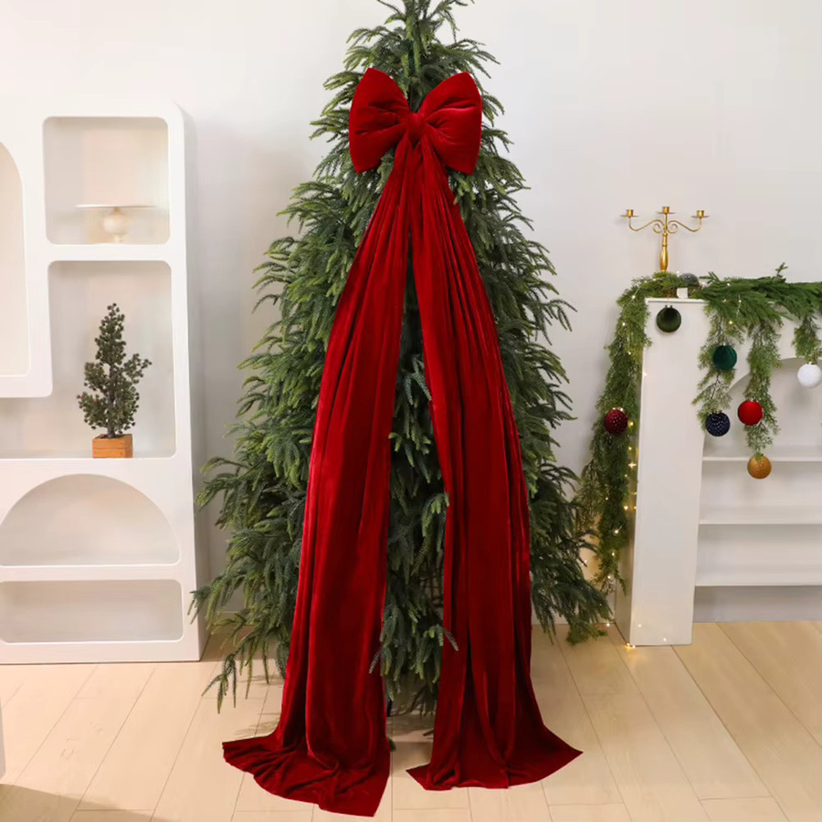 Extra große Weihnachtsbaumspitze mit roten Samtschleifen für deine Weihnachtsdekoration - Bild 1