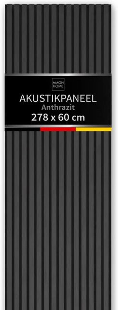 Aluverbund24 Akustik-Wandpaneel Slim in Anthrazit mit 3D-Lamellenoptik und Wandverkleidung aus MDF und Filz, Breite: 60 cm, Höhe: 278 cm - Bild 1