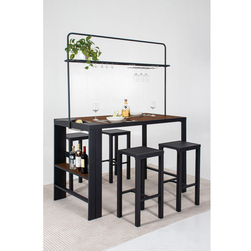LECO Bar-Sitzgruppe Elsa aus Aluminium mit Silikatplatten in Anthrazit und Grau, B/T/H: 157 x 80 x 209 cm - Bild 3