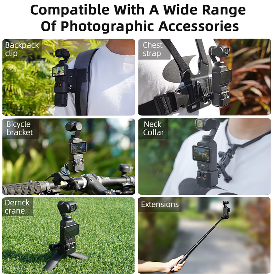 BRDRC Erweiterungshalterung für DJI OSMO Pocket 3 mit 1/4 Zoll Schraubenloch, Rucksack-Clip und Brustgurt-Adapter, Schwarz - Bild 6