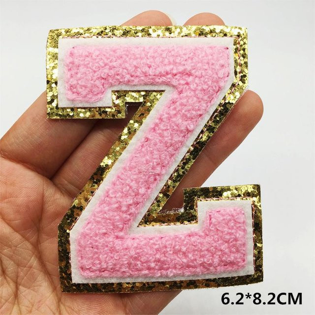 Binchi Outdoor Product A-Z Großbuchstaben-Aufnäher in Rosa, Bügelbilder aus Polyester, Breite: 8 cm - Bild 1
