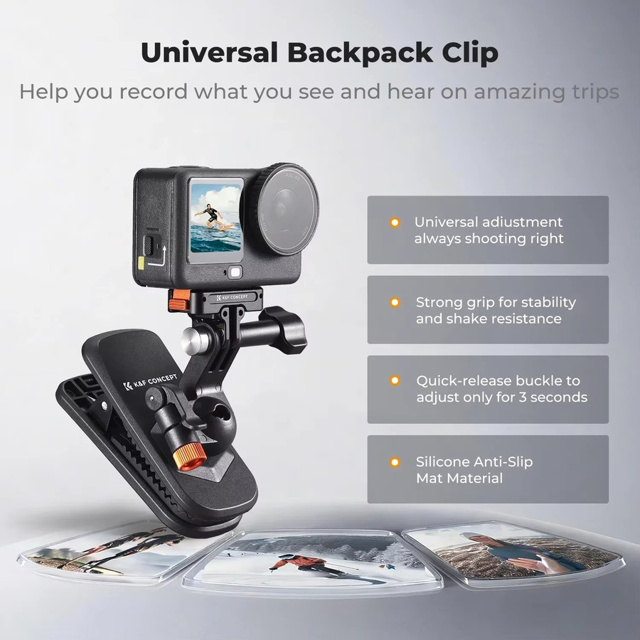 K&F CONCEPT Magnetische Rucksack-Clip-Halterung für DJI Osmo Action 5 Pro 4 3, GoPro Hero und Insta360 X5/4/3 mit 180 Grad Schwenkfunktion, Schwarz - Bild 2