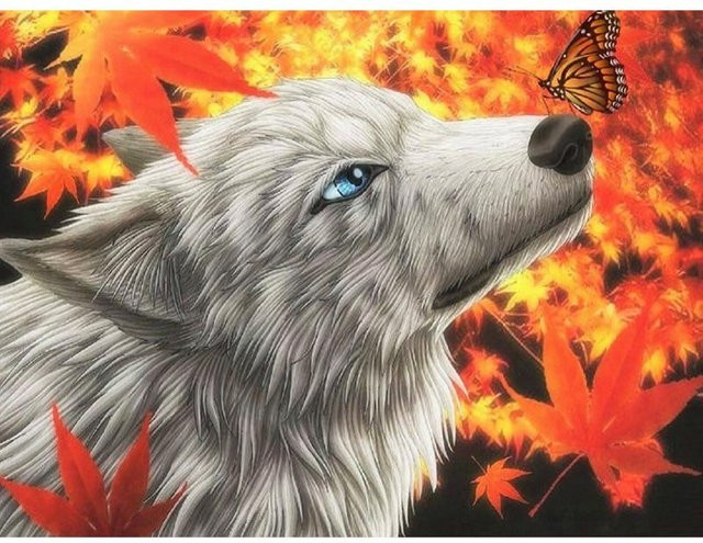 FIYO 5D Diamantmalerei Fuchs und Schmetterling Mosaik DIY Diamantstickerei in Grau, B x H: 20 x 30 cm - Bild 1