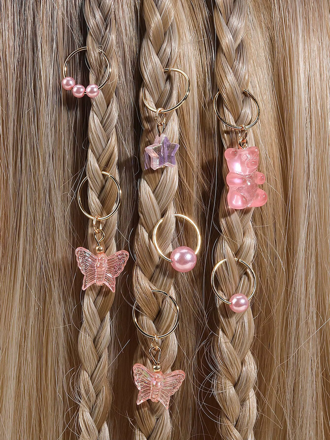 Haarringe Kinder, rosa Perle, Stern, Bär und Schmetterling, Mädchen - Bild 2