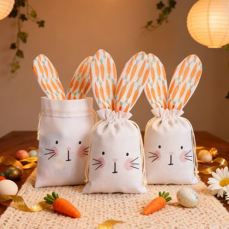 ZQNYCY Leinen Geschenktüte mit Kordelzug für Ostern in Osterhase und Karotte Design zur Süßigkeiten Verpackung für Kinder und Party Dekoration