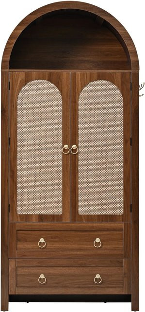 okwish Sideboard im Mid-Century Design mit Doppelschubladen, Braun, B/T/H: 80 x 40 x 180 cm - Bild 1