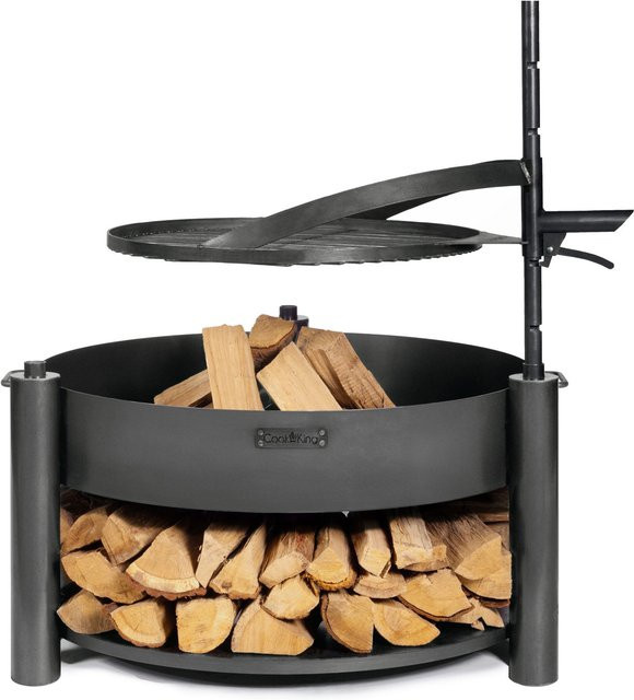 CookKing Feuerschale Montana X in Schwarz inklusive Holzlager und Zubehör, B/T/H: 88 x 88 x 110 cm - Bild 1