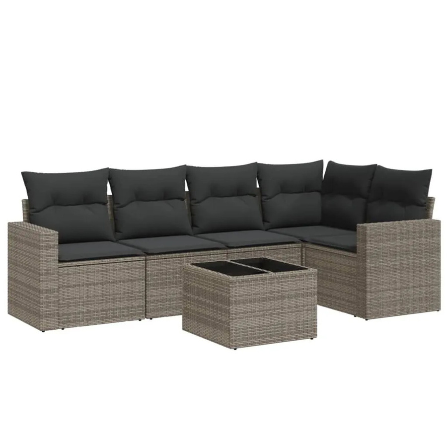 vidaXL 6-teilige Garten-Sofagarnitur in L-Form aus grauem Poly-Rattan mit wetterfesten Kissen und pulverbeschichtetem Stahlgestell - Bild 2