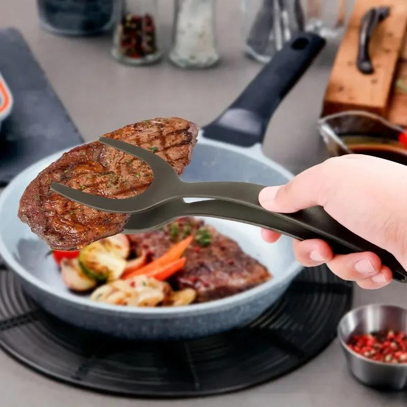 2-in-1 Nylon-Klappzange und Eierspatel in Schwarz als Steakspatel und Pfannkuchenwender für dein Küchenzubehör - Bild 2