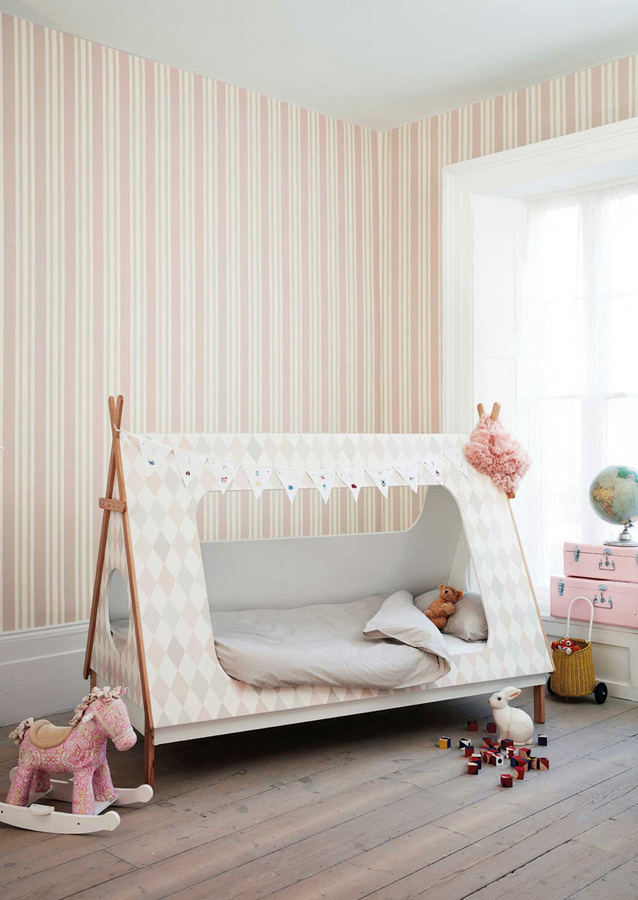 Cole & Son Tapete Polo Stripe in Soft Pink mit Streifenmuster und Vliesbeschichtung - Bild 1