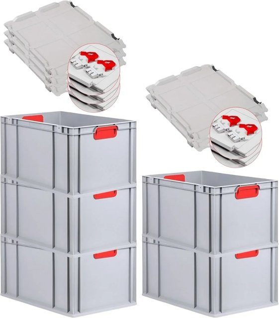 PROREGAL Spar Set 5x Eurobox Nextgen Color mit Scharnierdeckel und Schiebeschnappverschlüssen in Rot, H x B x T: 32 x 40 x 60 cm - Bild 1