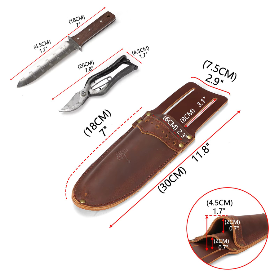Tourbon Leder Gartenholster in Braun mit Gürtelschlaufe für Gartenzange, Beutel und Messer - Bild 2