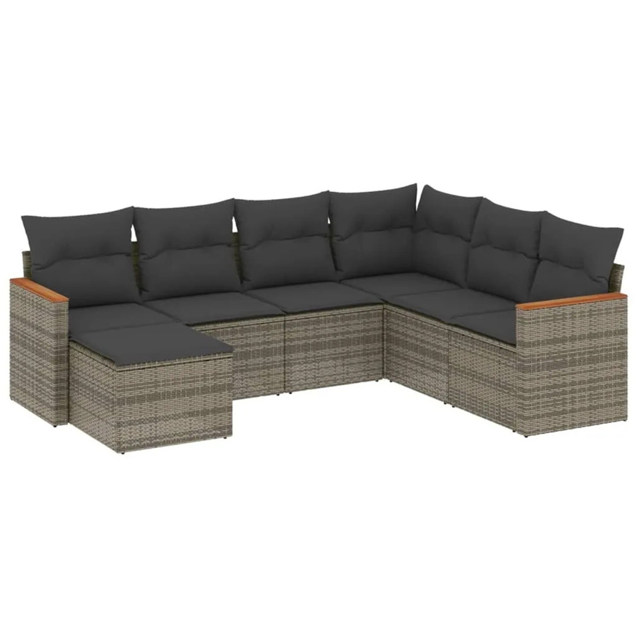 vidaXL 7-tlg. Garten-Sofagarnitur aus Poly Rattan in Grau mit Kissen und Ottoman im L-Shape Design - Bild 2