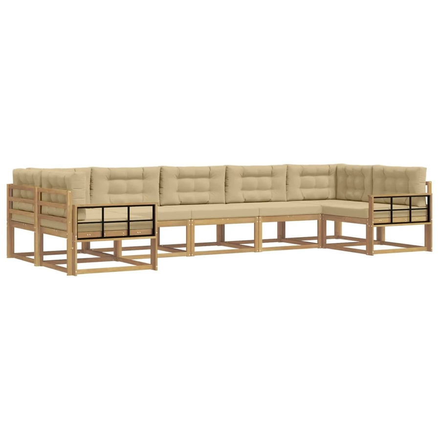 vidaXL Outdoor-Sofagarnitur in L-Form aus Akazienholz mit Kissen, Weiß und Beige - Bild 2