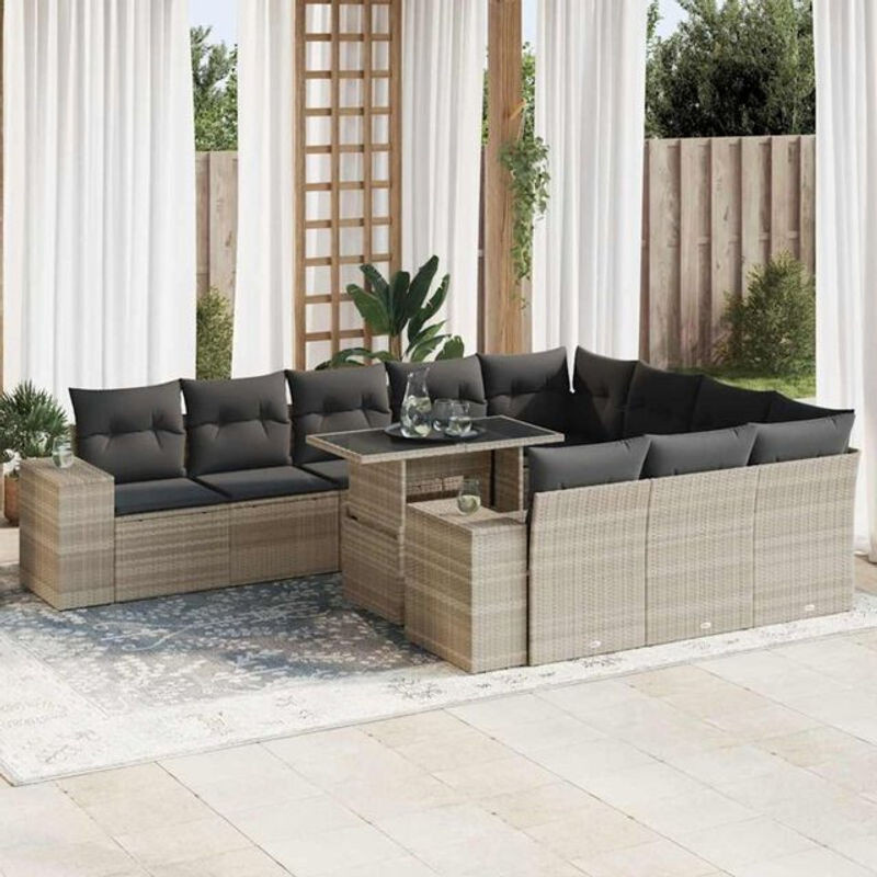 Vidaxl 11-tlg. Garten-Sofagarnitur aus Polyrattan in Grau mit Kissen und Loungemöbel-Set - Bild 1