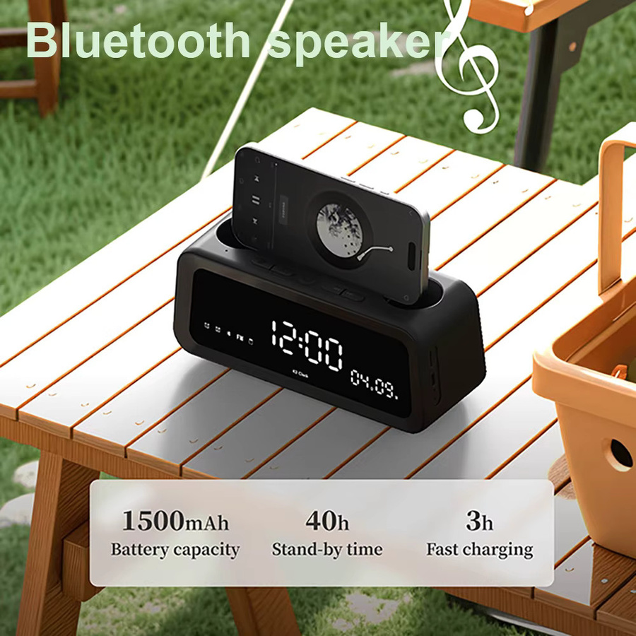 Niditon Digitaler Wecker mit Bluetooth-Lautsprecher, Radio und Temperaturanzeige in Schwarz - Bild 2