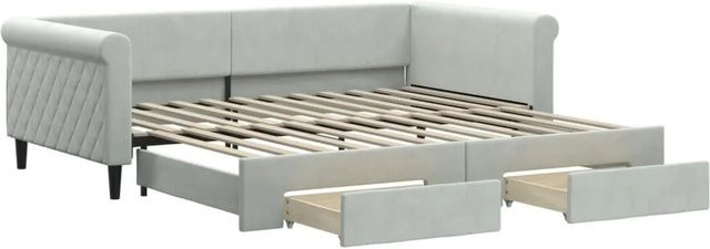 vidaXL Tagesbett aus Samt in Hellgrau mit ausziehbaren Schubladen und Schlaffunktion, B/T/H: 100 x 200 x 68 cm - Bild 1