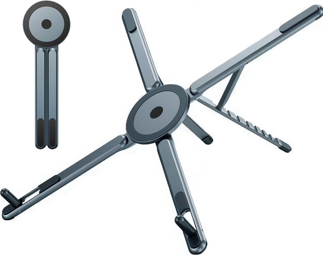 VOTHOON Faltbarer magnetischer Laptop-Ständer aus Aluminiumlegierung in Silber und Grau, verstellbarer Notebook-Halter mit Wärmeableitung für Smartphone und Tablet - Bild 1