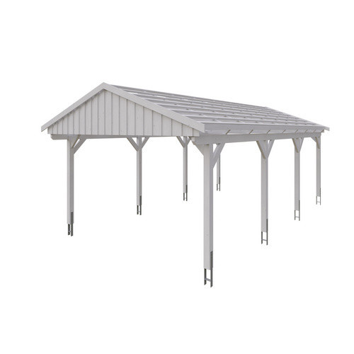 Skan Holz Carport Fichtelberg aus Fichte Leimholz in Weiß mit spitzer Dachform B/T: 423 x 808 cm, Höhe: 326 cm - Bild 3