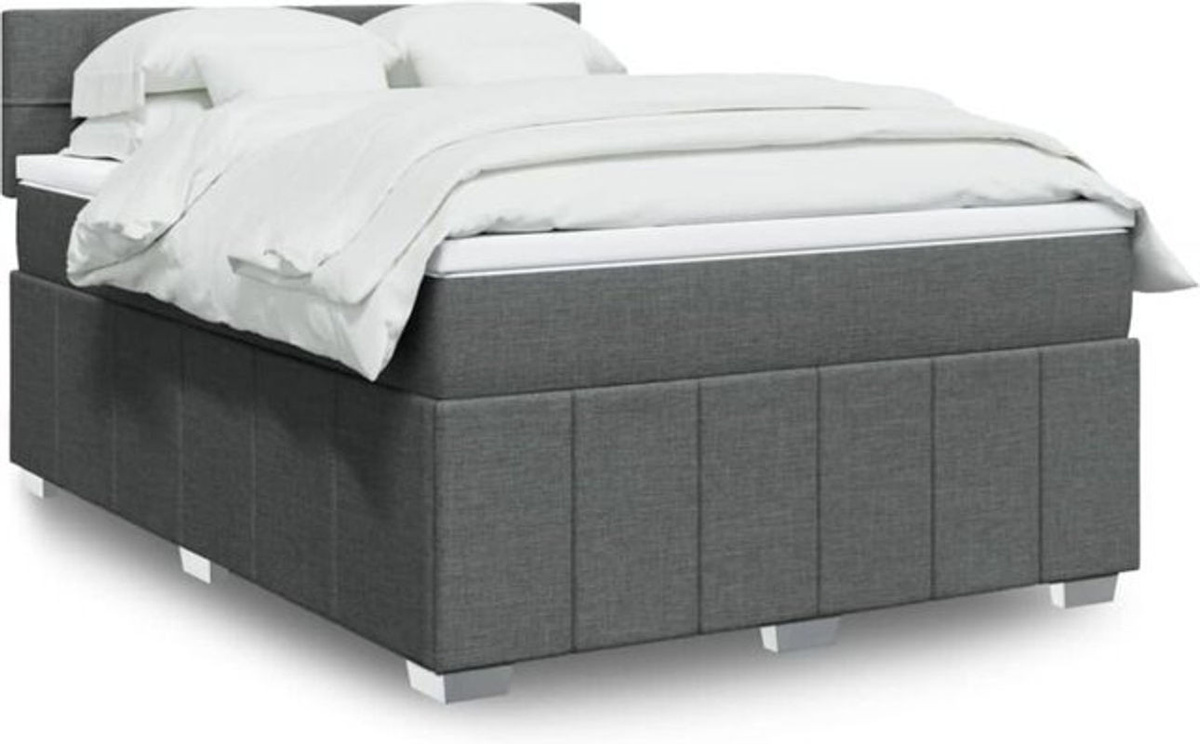 vidaxl Boxspringbett mit Matratze in Dunkelgrau aus Stoff, B/T/H: 140 x 190 x 100,5 cm - Bild 1