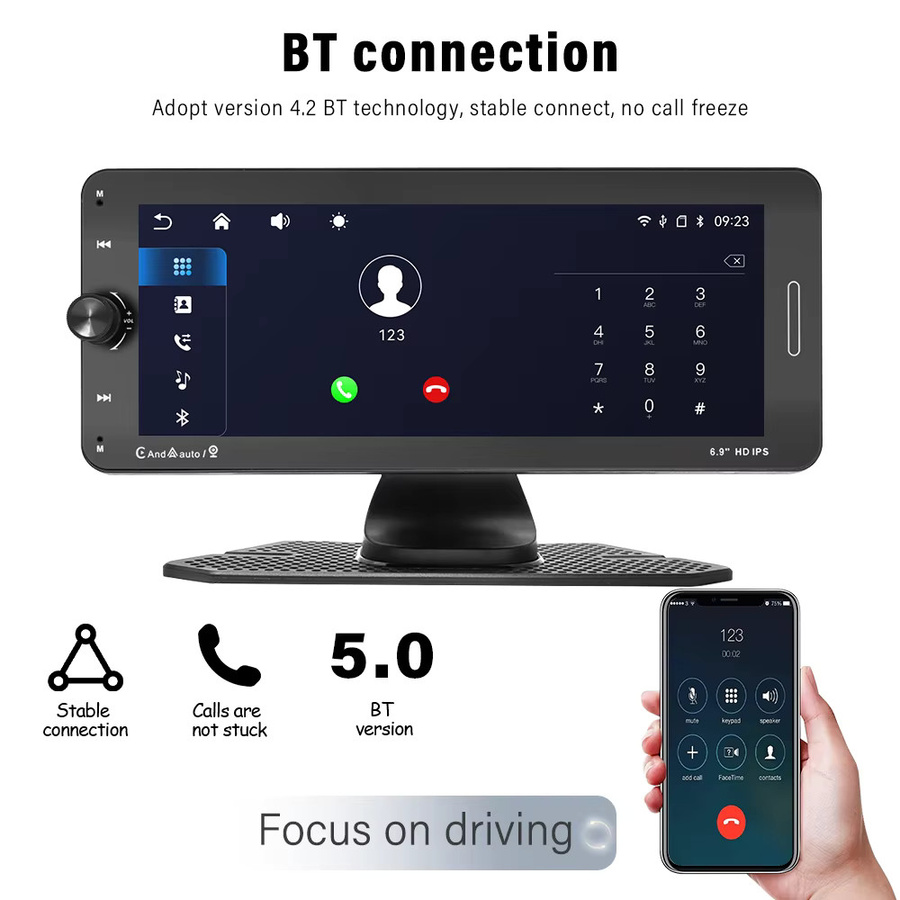 Icreative Tragbares Autoradio mit 6,9 Zoll HD IP-Display, Drahtloses CarPlay, Bluetooth, Wi-Fi und Mirror Link, Schwarz - Bild 3