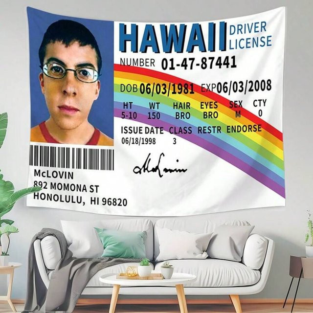 VIKAMA Wandteppich Hawaiian Driver's License Design, Mehrfarbig, B: 75 cm, H: 58 cm - Bild 1