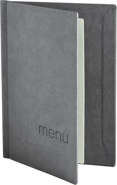 VEGA Klemmbinder Speisekarte Perron mit Prägung MENU, DIN A4, grau, Breite: 22,5 cm, Höhe: 30,5 cm - Bild 1
