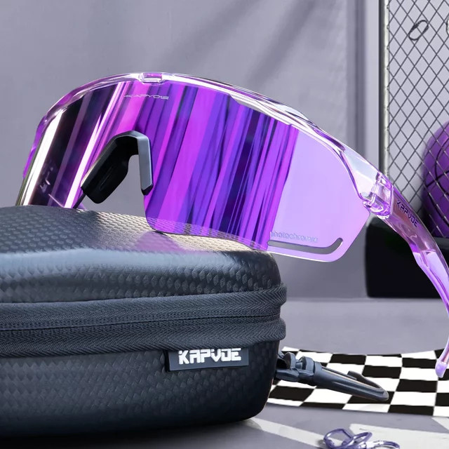 Kapvoe Sportsonnenbrille, Lila Rot, Photochrome, Kunststoff - Bild 1