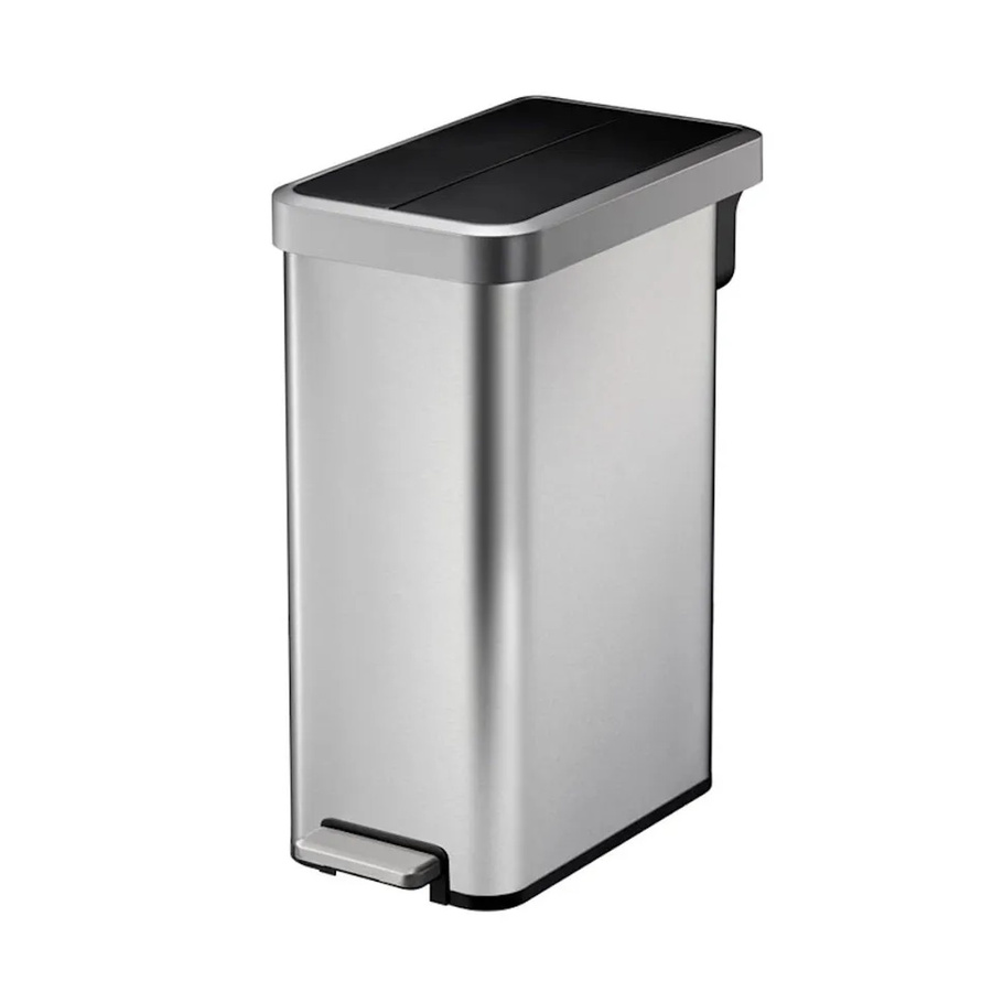 PROREGAL Treteimer aus gebürstetem Edelstahl in Silber mit schwarzem Deckel und Kunststoff-Inneneimer, Volumen: 45 Liter, B/T/H: 65 x 28 x 49,5 cm - Bild 2