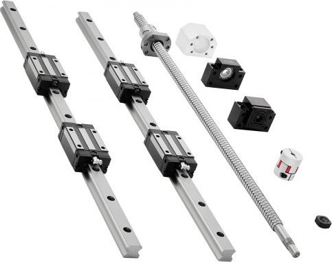 VEVOR HGR20 Linearführungs-Set aus Edelstahl in Silber mit 2 Linearschienen 600 mm, 1 Kugelumlaufspindel, 4 Gleitblöcken sowie BF12/BK12 Endstützen, Kupplung und Muttergehäuse für DIY-CNC-Fräsmaschinen und Drehmaschinen - Bild 1
