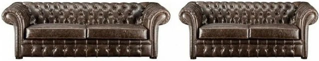 Vente-unique Couchgarnitur Clotaire Chesterfield aus Leder in Schokobraun, bestehend aus 2-Sitzer und 3-Sitzer, Breite: 232 cm, Tiefe: 173 cm, Höhe: 90 cm - Bild 1