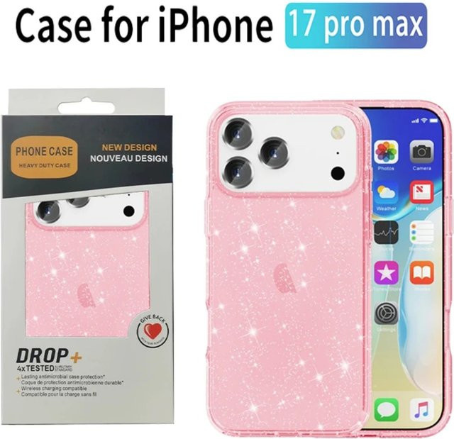 Glitzernde Schutzhülle aus PC und TPU für dein Apple iPhone in Pink mit Anti-Drop-Stoßstangen-Funktion - Bild 1