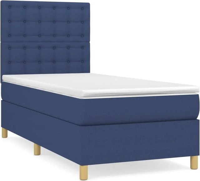 vidaXL Boxspringbett mit Matratze in Blau, Hybrid-Bett mit Taschenfederkern aus Stoff, B/T/H: 90 x 190 x 128 cm - Bild 1