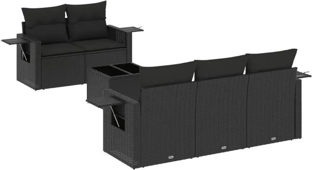 vidaXL 6-teilige Garten-Sofagarnitur aus Poly-Rattan in Schwarz mit Kissen und Gartentisch - Bild 1