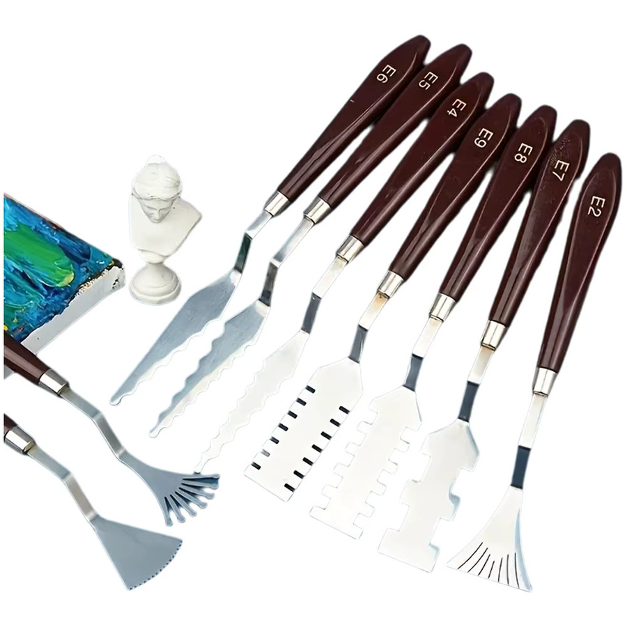 9-teiliges Künstler-Palettenmesser-Set mit gravierten Holzgriffen aus Edelstahl für Öl- und Acrylmalerei - Bild 5