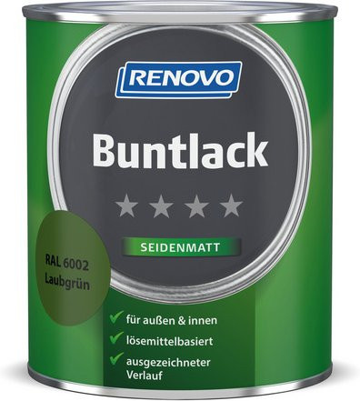 RENOVO Buntlack für Holz in Grün, lösungsmittelbasiert, satin-matt, 0,75 l - Bild 1