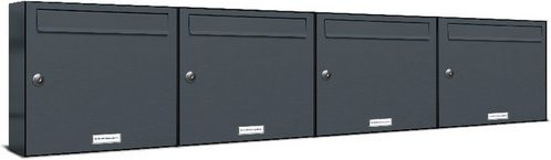 AL Briefkastensystem für 4 Parteien, Aufputzmontage, grau, B/H/T: 153,2 x 34,5 x 11,6 cm - Bild 1