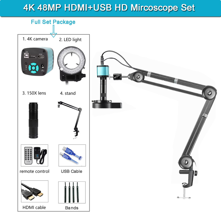 YIZHAN Digitalmikroskop 4K mit HDMI und USB, HD 1080P 60FPS, IMX678 IMX327 Sensor, 150X 215X Zoom-Objektiv, Schwarz - Bild 5