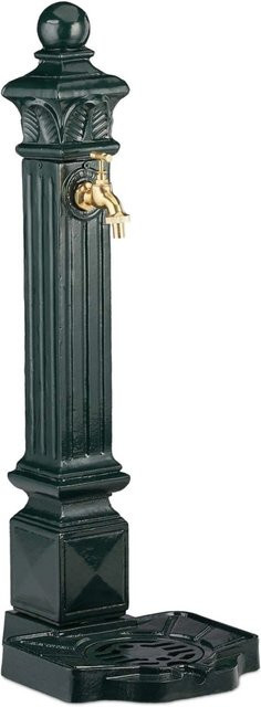 Relaxdays Standbrunnen aus Aluminium-Guss in Dunkelgrün Gold Antik mit Wasserhahn, Höhe: 80 cm, Breite: 28 cm, Tiefe: 32 cm - Bild 1