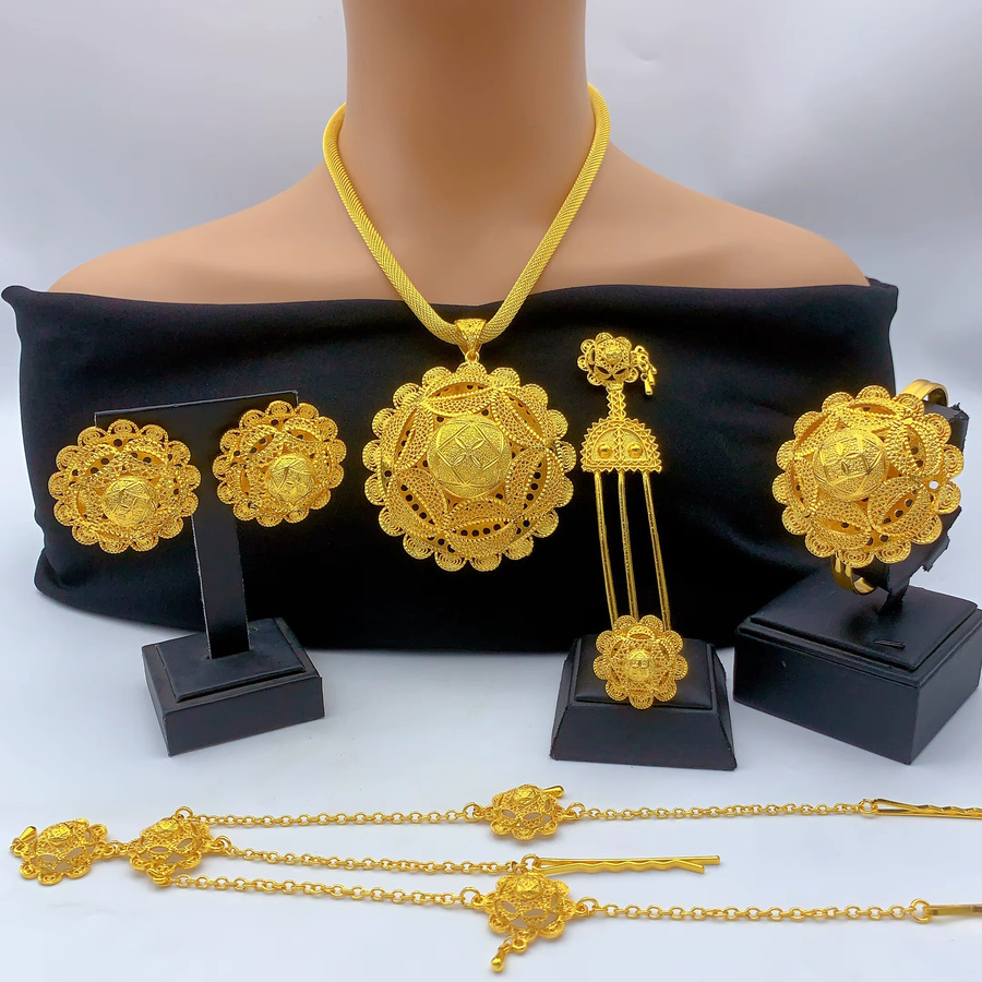 Schmuckset 6-teilig, Gold, Blumenform, Damen, Hochzeit - Bild 2
