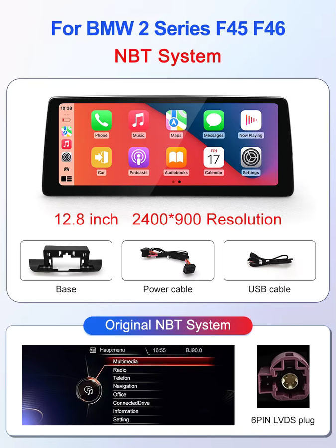 STWEI Slim-Screen Linux-System KSW Auto-Player mit 12,8 Zoll Display und 2400x900 Auflösung für BMW 2er F45 F46 in Schwarz mit kabellosem CarPlay - Bild 6