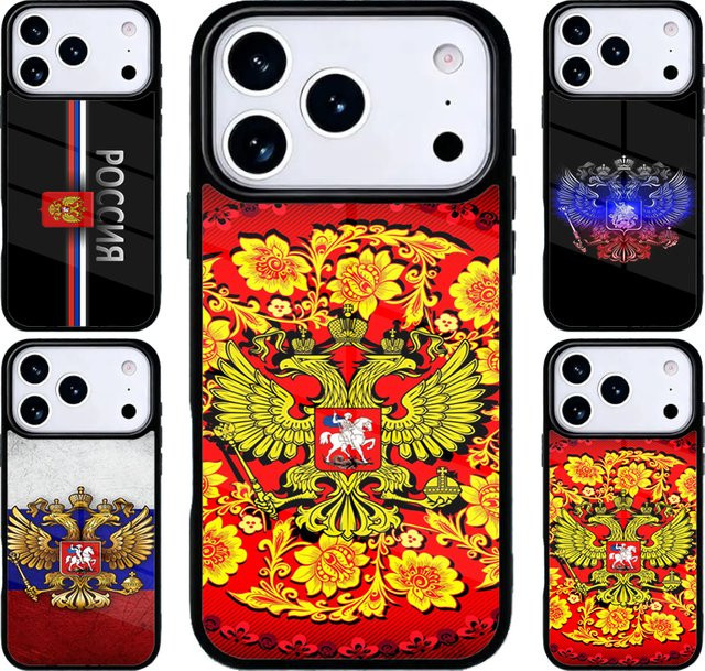 Handyhülle mit russischer Flagge und Wappen für iPhone 11 bis iPhone 17 Pro Max Plus in Weiß Blau Rot Multicolour - Bild 1