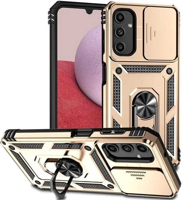 Stoßfeste Rüstungsringhülle mit Schiebeobjektiv-Schutz für Samsung Galaxy S24 S23 S22 S21 S20 Ultra Plus FE A54 A34 A25 A15 A14 A05S A04S in Gold - Bild 1