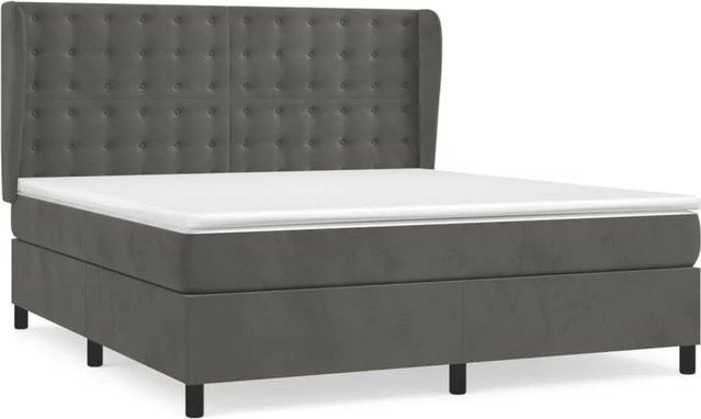 vidaXL Boxspringbett mit Matratze Dunkelgrau Samt B/T/H: 180 x 200 x 128 cm - Bild 1