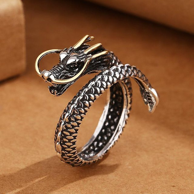 Ring 925 Silber, Vintage, Drache, Unisex - Bild 1