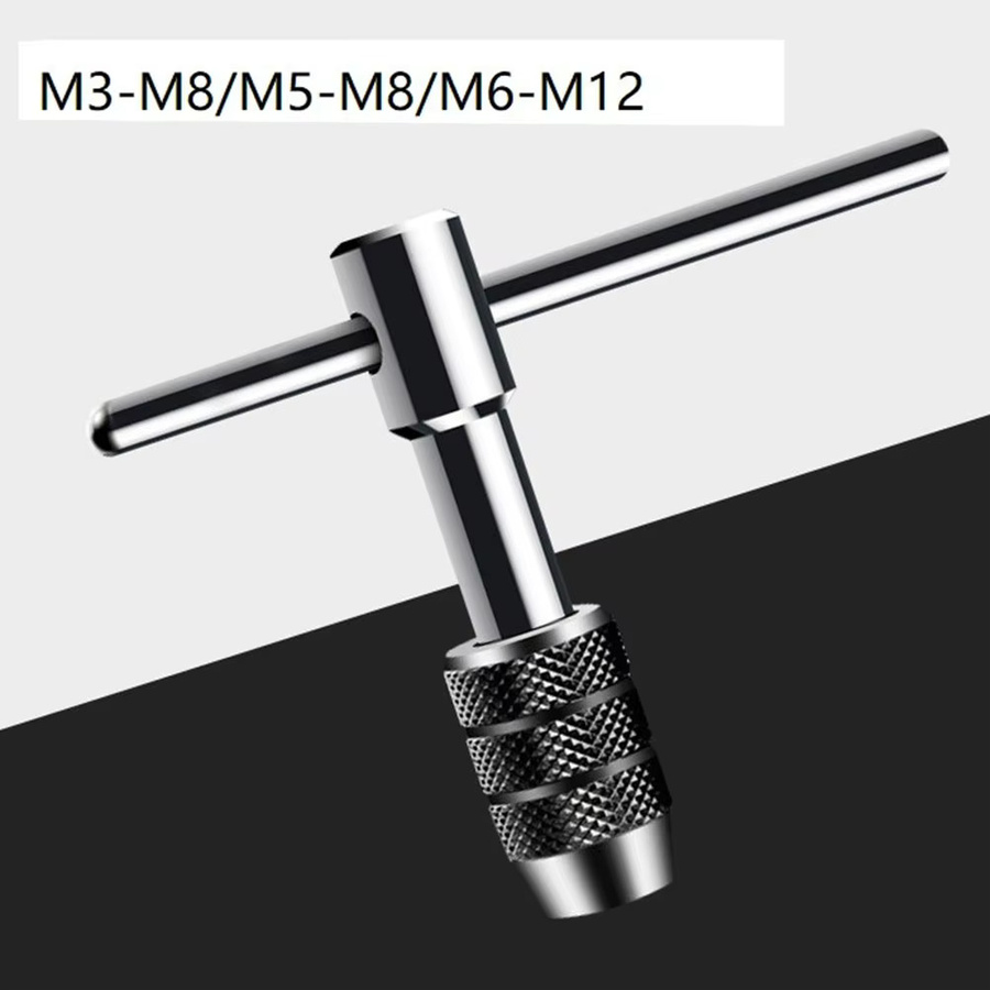 Vibratite Verstellbarer T-Griff Windeisen Handgewinde Halter in Silber für M3-M8, M5-M8 und M6-M12 - Bild 2