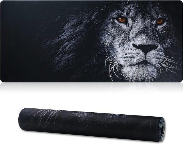 Gaming-Mauspad Black Lion in Schwarz mit genähten Kanten und rutschfester Naturkautschuk-Basis für Desktop und Büro - Bild 1