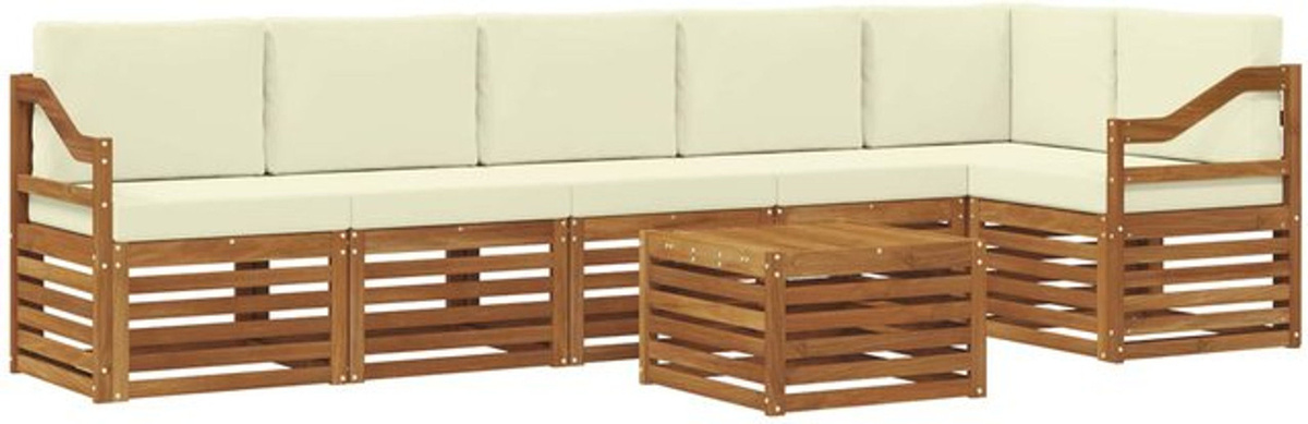 vidaXL Ecksofa Set mit 7 Kissen aus Akazie Massivholz in Natur und Beige - Bild 1