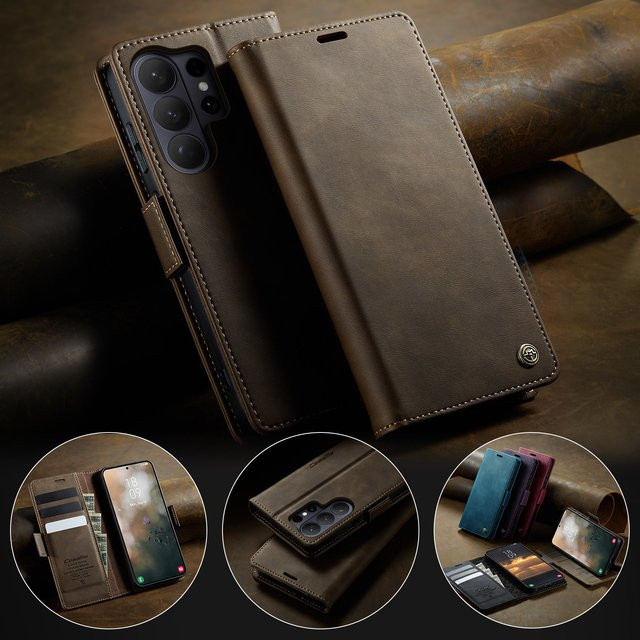 CaseMe Retro Magnetische PU Leder Brieftasche für Samsung Galaxy S26, S26 Plus und S26 Ultra, Stoßfeste Handyhülle mit Kartenhalter in Grün oder Braun - Bild 1