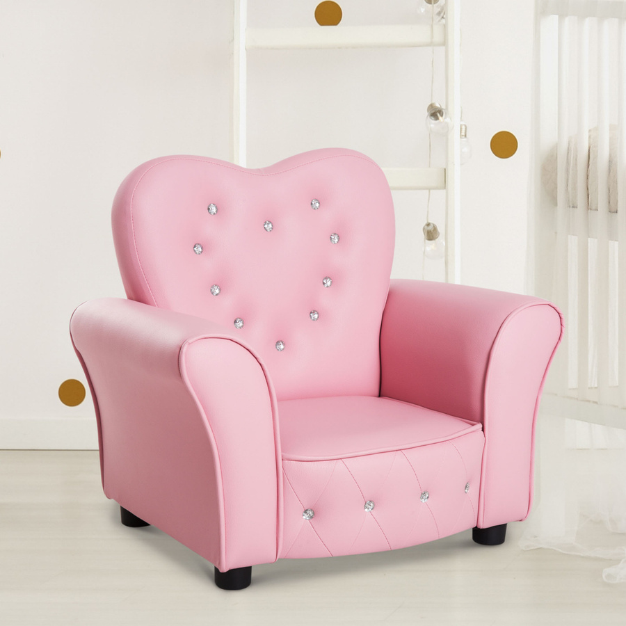HOMCOM Kindersofa Prinzessin in Rosa, herzförmiger Kindersessel aus Kunstleder mit Holzrahmen, B: 59 cm, T: 41,5 cm, H: 49 cm - Bild 1